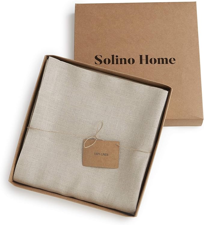 Solino Home Natural Linen Curtain 52 x 96 Inch, Light Filtering Rod Pocket Curtain 96 Inch, 100% Pure Linen European Flax Window Treatment Panel for Living Room, Bedroom - 1 Panel