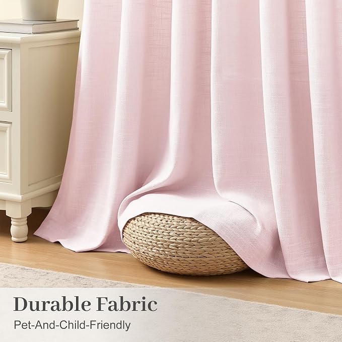 IVAPUPU Light Pink Pinch Pleated Curtains 96 Inches Long for Living Room, Semi Sheer Privacy Thick Linen Blend Curtain Memory Trained Back Tab Drapes with Rings for Girls Bedroom, 2 Panels, W40xL96