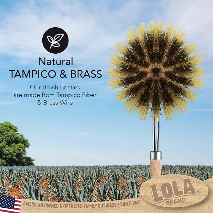 LOLA - The Original- Pot & Pan Brush, Heavy Duty Brass Wire & Tampico Bristles, Handle Made from Sustainable Birch Wood for Cleaning, 1 Count