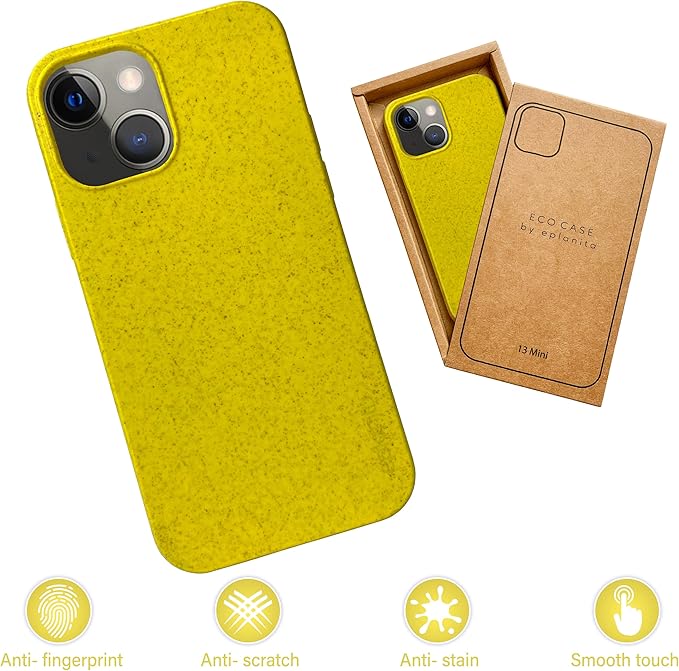 eplanita Eco Mobile Phone Case Compatible with iPhone 13, Plant Fiber, Drop Protection Cover, Durable and Sustainable (for iPhone 13, Yellow)