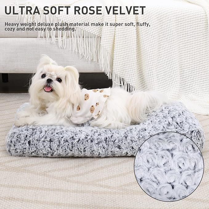 KSIIA Washable Dog Bed Deluxe Plush Dog Crate Beds Comfy Kennel Pad Anti-Slip Pet Sleeping Mat for Large, Jumbo, Medium, Small Dogs Breeds, 21" x 13", Gray