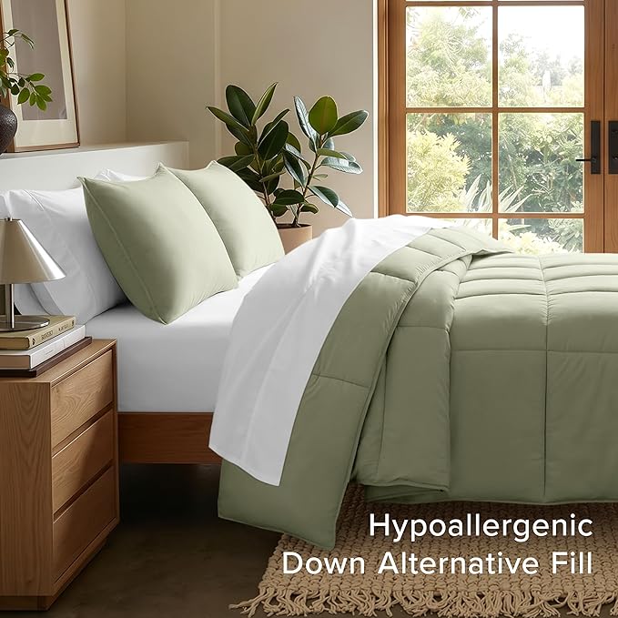Bare Home Comforter Set - Full Size - Ultra-Soft - Goose Down Alternative - Premium 1800 Series - All Season Warmth (Full, Sage)