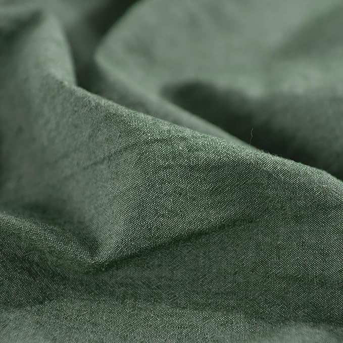 NEXHOME PRO Duvet Cover Queen 100% Washed Cotton, Organic Natural Linen Like Textured, Breathable, Durable, Home Bedding Set, Heathered Green 10490