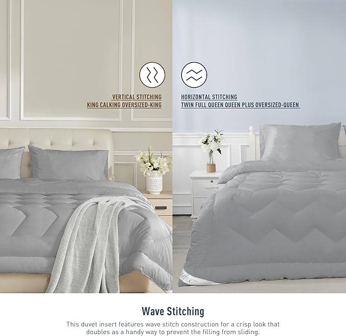 Oversized Queen Size Duvet Insert 100% Cotton Down Alternative Comforter 98"x98" Dark Gray Quilted Fluffy Duvet Insert Lightweight All Season with 8 Corner Tabs Breathable Soft