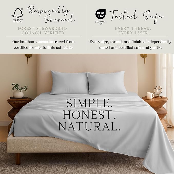 KARISSA MAE Pure Viscose from Bamboo King Size Pillowcase Set | 100% FSC Certified | Luxuriously Soft | Cooling | [Grey Mist]