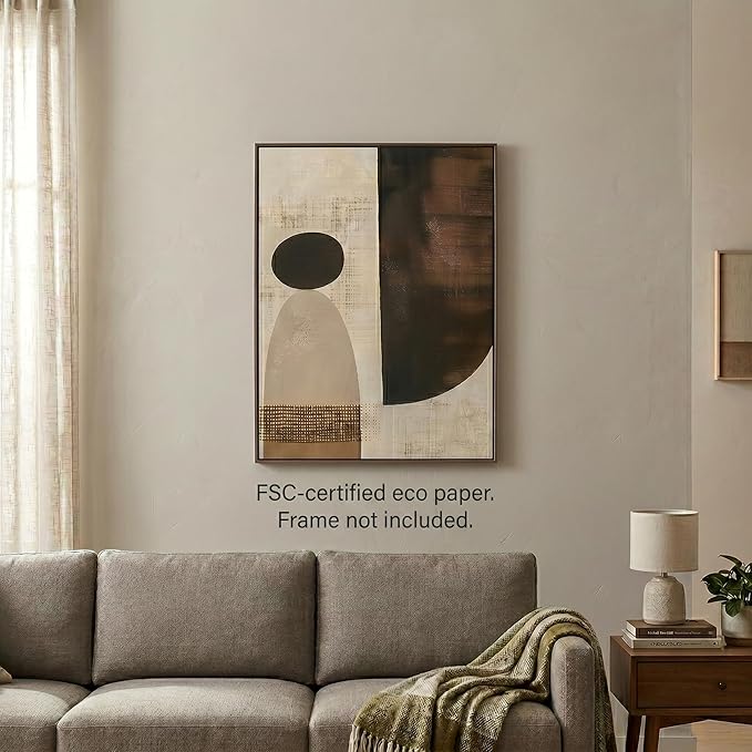 Moonow7 Earthy Geometric Wall Art Poster, Neutral Abstract Print for Living Room, Bedroom, Office, Entryway, Modern Minimalist Home Accent, Contemporary Decoration, Unframed Size 30x40 cm / 12x16″