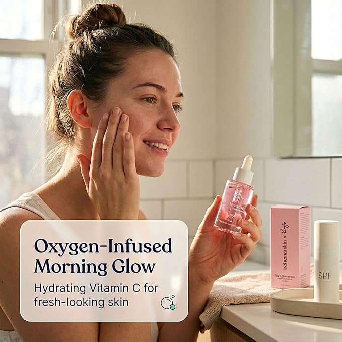 Kay's Glow Vitamin C Serum for Face with Illuminating Oxygen & THD, Brightening AHA Dark Spot Remover & Anti-Aging Serum, Hydrating Primer for Smooth Makeup, 1 fl oz