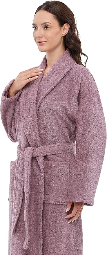 Arus Women's Shawl Collar Robe, Turkish Terry Cotton Bathrobe,with Regular and Full Length Options