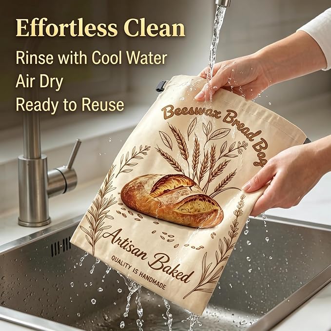 Sourdough Beeswax Bread Bags for homemade bread | Reusable 2 Pack Cotton Linen Natural Bread Storage Bag Keep Fresh 17 x 13 Inches