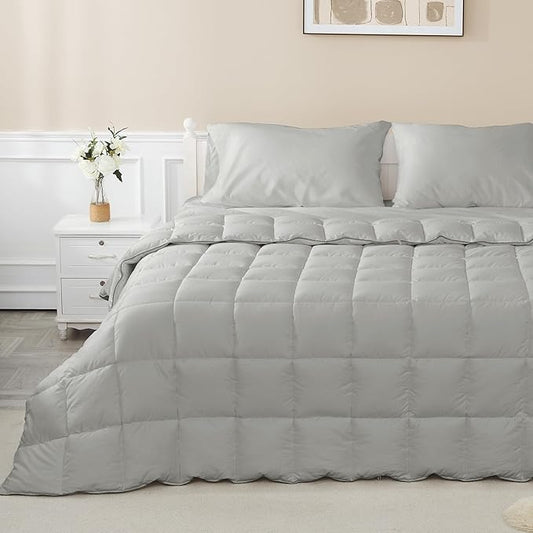 sunflower Oversized King Duvet Insert Comforter Down Alternative Filling Cotton Shell All Season Hypoallergenic Warm Breathable Noiseless Machine Washable 98"x116" with Corner Taps Silver Gray
