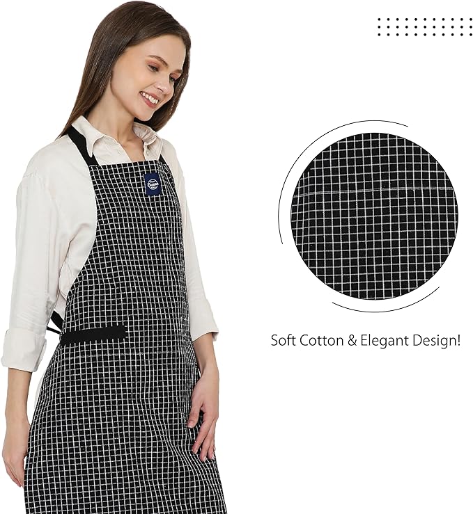 Encasa XO Cotton Kitchen Aprons for Women & Men with Pocket & Towel Loop, Adjustable Neck & Back Strap for Cooking, Baking