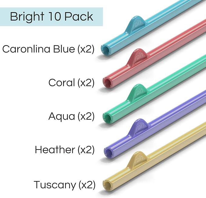 Rain Straw - Easy Clean Reusable Drinking Straws That Snap Open for Easy Cleaning - No Cleaning Brush or Cleaner Needed - Eco Friendly BPA Free 10.5" long Plastic Straws for Tumbler (Bright, 10 Pack)
