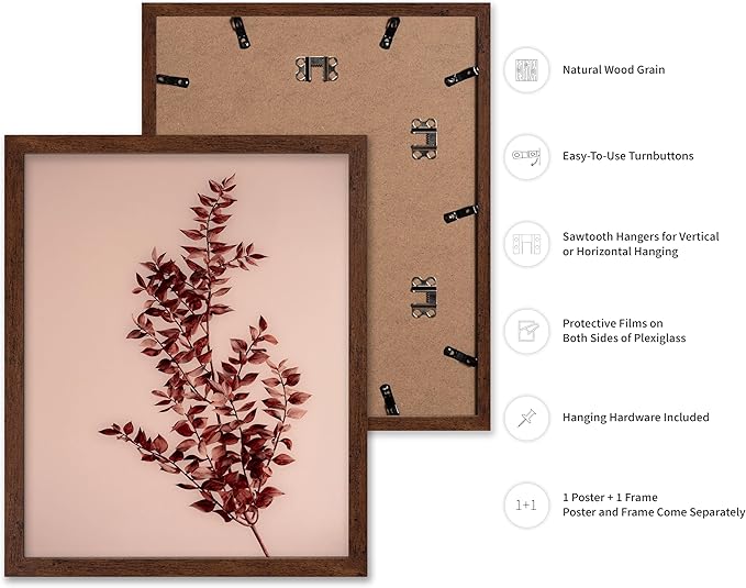 Monem Art Dried Red Botanical Branch Print - Minimalist Boho Nature Poster - Wall Decor for Living Room, Bedroom or Office - 8x10 Brown Framed Wall Art by Mareike Bohmer