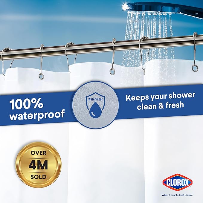 Clorox Shower Curtain Liner, Premium Lightweight Flexible Waterproof 3g PEVA for Bathroom with Weighted Magnets, Standard Size 70" x 72", Frosty 1 Pack