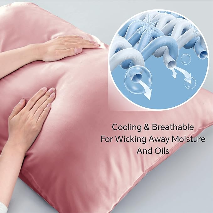 BEDELITE Pillow Cases Standard Size Set of 2, Rayon Derived from Bamboo, Cooling Pillow Cases for Hot Sleepers & Night Sweats, Breathable and Silky Soft Envelope Pillowcases(Rose Pink, 20"x26")