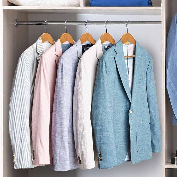JS Hanger Wooden Coat Hangers, 20 Pack High Grade 17.5 Inch Wood Suit Hangers with Non Slip Pant Bar - Extra Smooth and Splinter Free Natural Finish Wooden Suit Hangers for Closet Organization