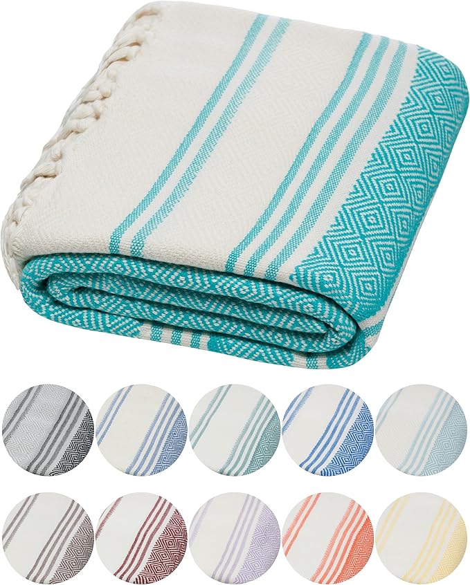 DEMMEX Organic Diamond Turkish Bath & Beach Towel | 100% Oeko-TEX Certified Cotton, Ultra-Soft, Quick-Dry, Lightweight, Compact & Oversized Luxury Peshtemal Towel, Prewashed, 71"x36", Teal