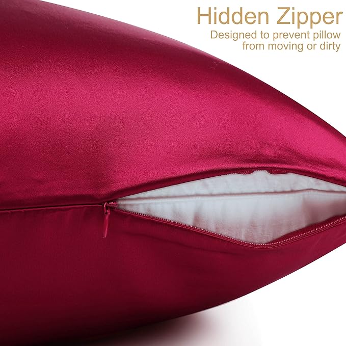 uxcell 1 Pack 100% Charmeuse Pure Silk Pillowcase for Hair and Skin, 350TC 19 Momme Soft Breathable Pillow Case with Hidden Zipper, Burgundy Standard(20x26inch)