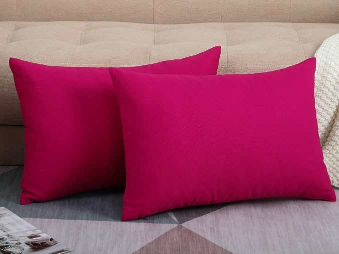 TangDepot Cotton Solid Throw Pillow Covers, 12" x 20" , Brilliant Rose, 1 Count (Pack of 1) | 100% cotton, same-color zip, machine wash & air dry. For living room, bedroom, office, car. 42 colors, 100 sizes. Cover only.