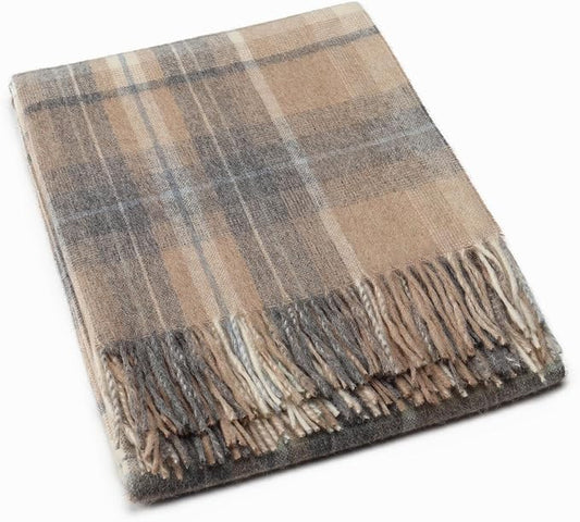 Superfine Alpaca Wool Throw Blanket - Lightweight Alpaca Merino Wool Throw Blankets | Soft Peruvian Alpaca Blanket Wool Blanket Scottish Design 72" x 60" (Gray/Camel/Ivory)
