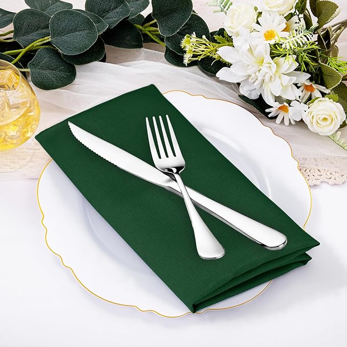 SuperO Set of 80 Cloth Napkins 17 x 17 Inch, Polyester Solid Washable Dinner Napkins with Hemmed Edges,Great for Restaurant, Wedding and Party(Hunter)