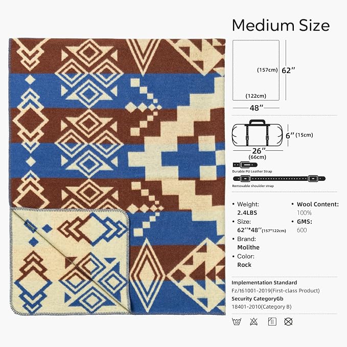 Molithe 100% Wool Blanket, 62" x 48", Warm, Thick, Washable, Military | Great for Camping, Outdoors, Sporting Events, Survival Kits Wine Russet