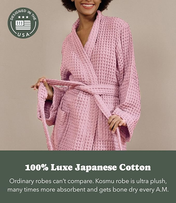 Luxury Organic Japanese Cotton Hotel & Spa Waffle Bathrobe for Men and Women (Hooded/Kimono)