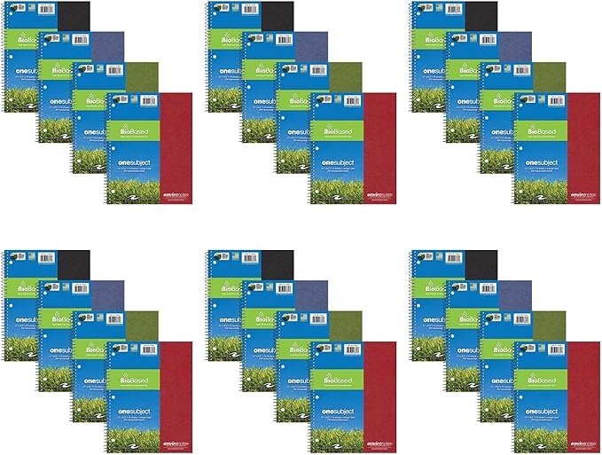 ROARING SPRING Case of 24, Environotes Recycled One Subject Spiral Notebook, Heavyweight College Ruled BioBased Paper, 11" x 8.5" 70 Sheets, Assorted Earthtone Covers