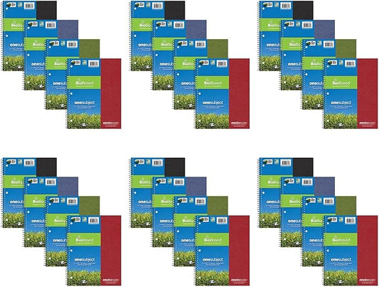 ROARING SPRING Case of 24, Environotes Recycled One Subject Spiral Notebook, Heavyweight College Ruled BioBased Paper, 11" x 8.5" 70 Sheets, Assorted Earthtone Covers