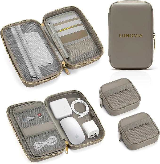 Mid-Size Tech Organizer with Removable Pouches – Hard Shell Travel Case for Cables, Chargers & Accessories | Electronics Organizer for Travel