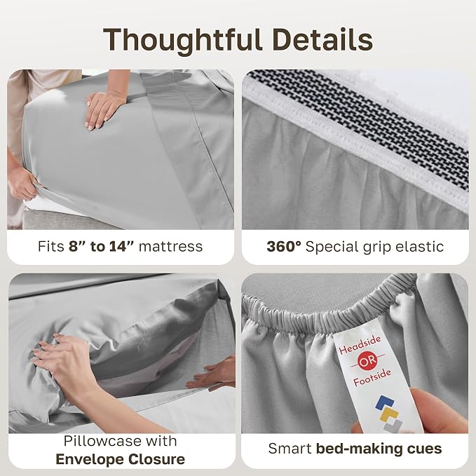 California Design Den Pack of 2 Twin Sheets Set - 100% Organic Cotton Sheets Twin Size Bed Set, Crisp and Breathable Percale Feel, Deep Pockets, Lightweight Bedding - Light Grey