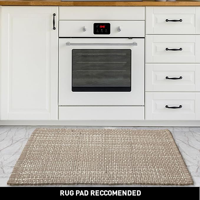 Chardin home Cotton Washable Rug Beige and White | 21x34 Bathroom Rug Kitchen entryway | Reversible Handwoven Rug Machine Washable.