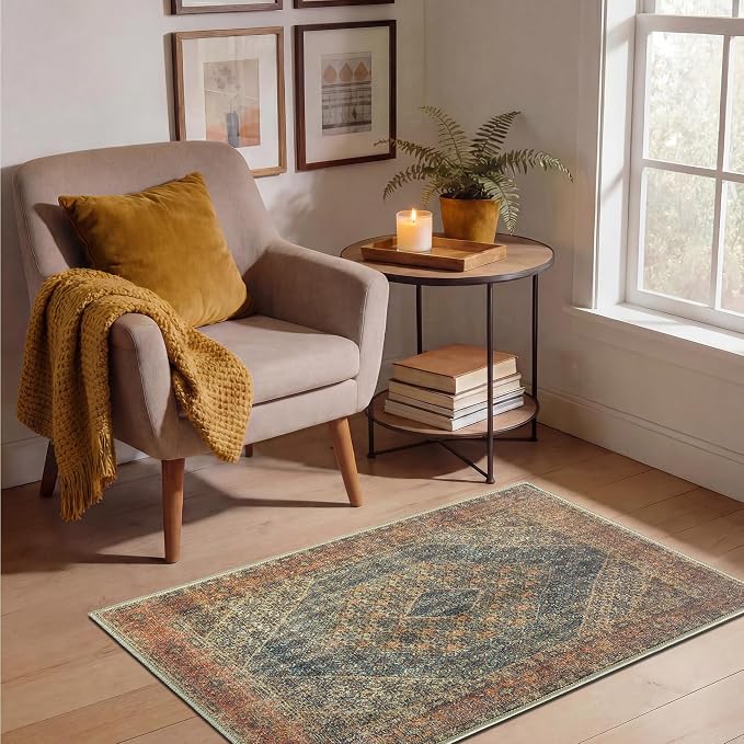 Keen Home Design 2x3 Rug - Machine Washable Entry Rug with Non-Slip Backing, Ideal for Enteryway, Kitchen, Bathroom, Laundry Room - Vintage, Easy Clean, Durable, Low Pile Rug - (2' x 3')