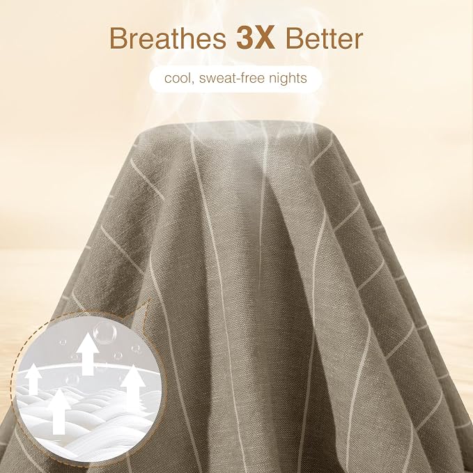 SONORO KATE 100% French Linen Duvet Cover Queen Size, Soft Breathable for Hot Sleepers, Moisture Wicking & Durable Cover Set - Zipper Closure & 4 Corner Ties Duvet Covers 3 PC (Linen & White Stripes)