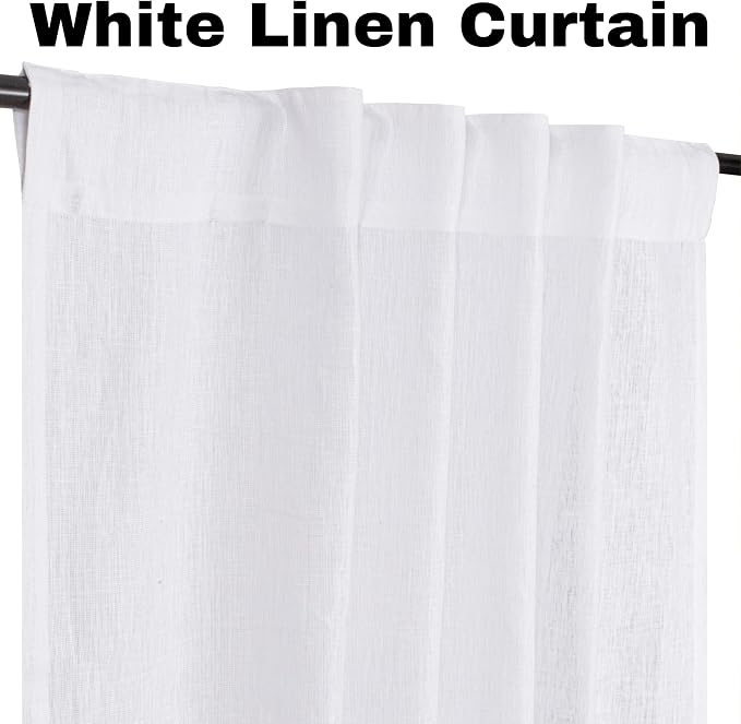 Bedding Craft White Cotton Tab Top Curtain Panels for Bathroom Window, 50x84 inch – Modern Farmhouse Style, Light Filtering, Machine Washable – Ideal for Thanksgiving, Christmas & Everyday Decor