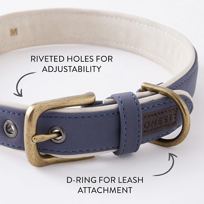 HonestBaby Collars and Leash Sets Braided and Vegan Suede for Dogs Organic Cotton for Pets, Navy/Natural, Large