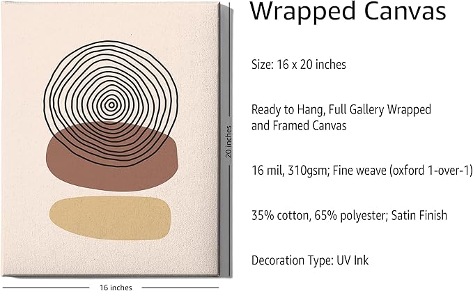 Boho Abstract Wrapped Canvas Wall Art Minimalist Stacked Stones Earth Tones Terracotta Mid Century Modern 16x20 Inch Gallery Stretched Zen Home Art Decor