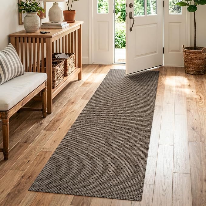 Uphome Kitchen Runner Rug, 2x6 Washable Boho Rug Runners for Hallways Non Slip, 6ft Low Pile Woven Cotton Modern Carpet Runners, Stain Resistant Bedroom Runner Rug for Hallway Entryway, Black/Natural