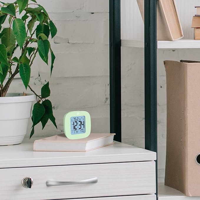 MARATHON Compact Alarm Clock with Temperature and Date (Pistachio Green)