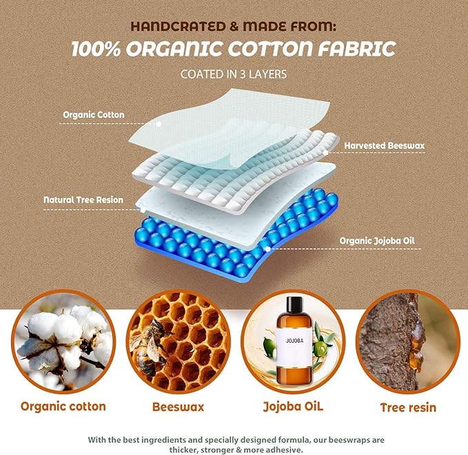 Akeeko Reusable Beeswax Food Wraps - Assorted 9 Packs, Reusable, Plastic-Free Food Storage, 5 Small, 2 Medium, 1 Large, 1 Extra Large Wraps with Plants and Boho Birds Pattern
