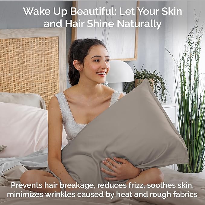Pillow Cases Queen Size Set of 2 Pillowcases 100% Viscose from Bamboo Cooling Pillowcases, Soft & Breathable Pillow Case with Envelope Closure, Beige Pillow Cases (Sand)