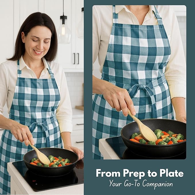 Native Fab Kitchen Apron 2 Pack - 100% Cotton Adjustable, Durable Apron with Pockets, Perfect for Cooking, Baking, Grilling