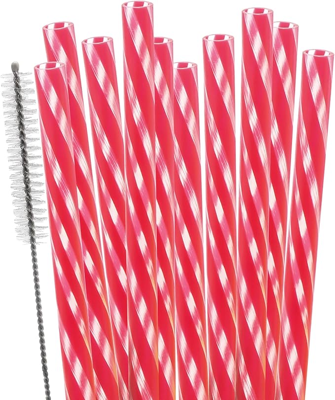 Dakoufish Replacement Straws for StanleylOwalalHydro Jug 40oz 30oz Tumbler,10 Pack 12 Inch Red Reusable Straws With Cleaning Brush For Stanley Simple Modern Cup,Dishwasher Safe.