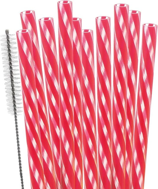 Dakoufish Replacement Straws for StanleylOwalalHydro Jug 40oz 30oz Tumbler,10 Pack 12 Inch Red Reusable Straws With Cleaning Brush For Stanley Simple Modern Cup,Dishwasher Safe.