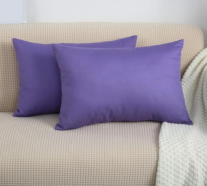 TangDepot Handmade Decorative Solid 100% Cotton Canvas Throw Pillow Covers/Pillow Shams, (12"x20", Violet), 1 Count (Pack of 1) | 100% cotton, same-color zip, machine wash & air dry. For living room, bedroom, office, car. 42 colors, 131 sizes. Cover only.