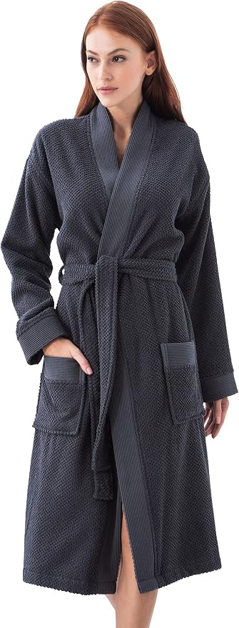 SEYANTE Turkish Cotton Bathrobe for Women - Organic GOTS Certified Terry Hooded Kimono Robe - Spa Quality Women's Cotton Robe