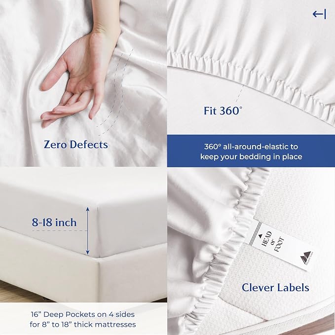 Mayfair Linen 100% Organic Cotton Sheets King Size - 4 PC White Organic Cotton Percale Sheets King Set, Soft, Cooling & Breathable Bedsheets, 16" Deep Pocket Hotel Bedding Set - GOTS Certified