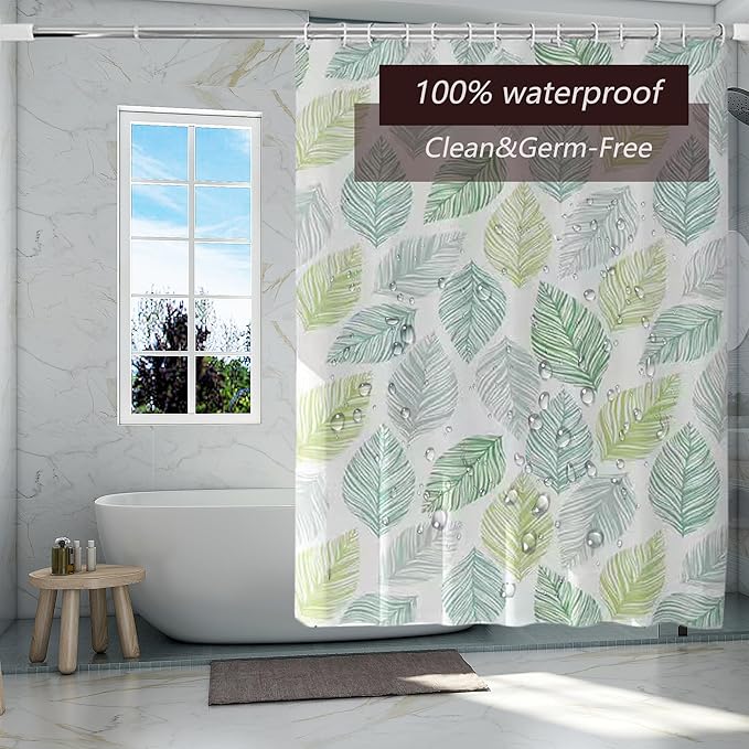 TIKABC Shower Curtain Liner, 4G PEVA Banana Leaves Shower Liner, Plastic Waterproof Shower Curtains, 72x72 inch with Grommet Holes 3 Magnetic Weights