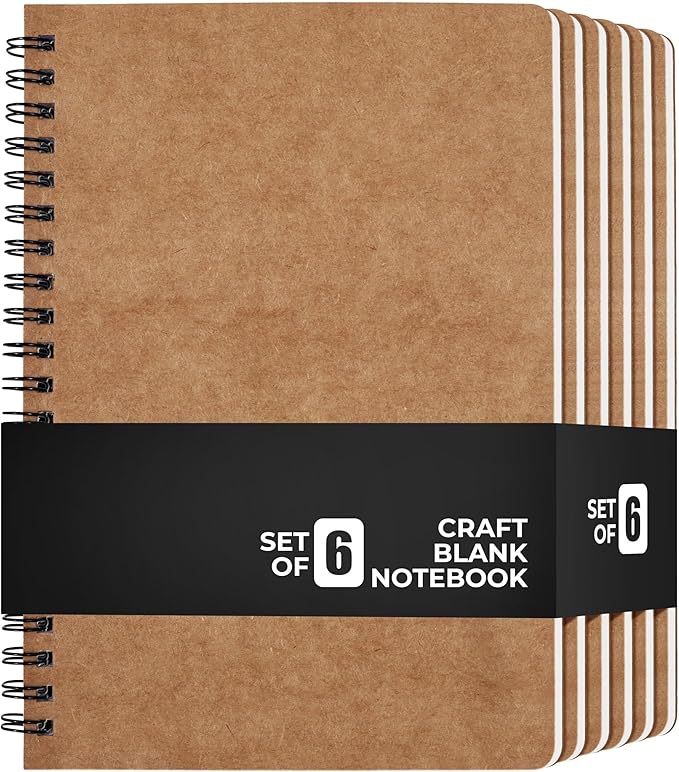 Spiral Kraft Notebooks 5.8” x 8.3”, Set of 6 College Ruled Journals, Recycled Brown Cover Thick Paper Writing Notebooks for School, Office & Travel 60 Sheets Each(120pages)