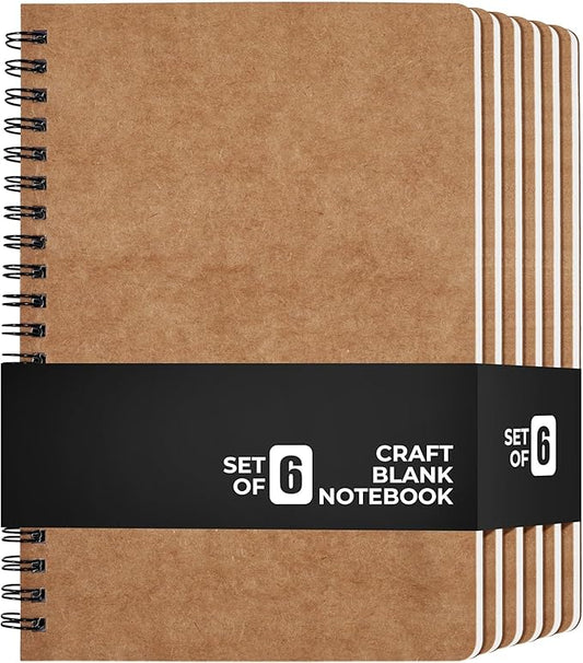 Spiral Kraft Notebooks 5.8” x 8.3”, Set of 6 College Ruled Journals, Recycled Brown Cover Thick Paper Writing Notebooks for School, Office & Travel 60 Sheets Each(120pages)